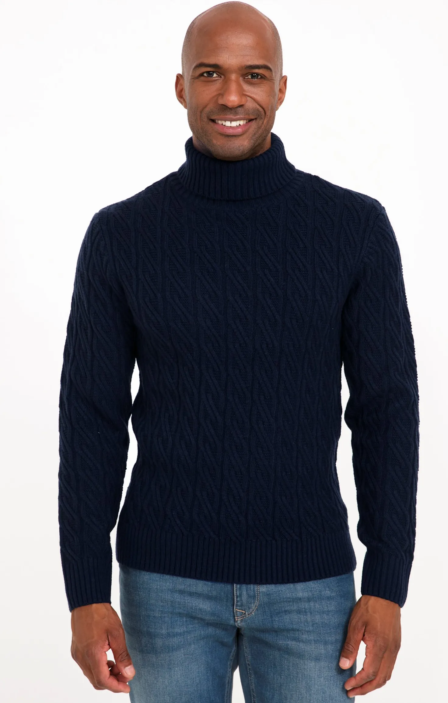 Armand Thiery Col roulé avec tricotage fantaisie - Marine Shop
