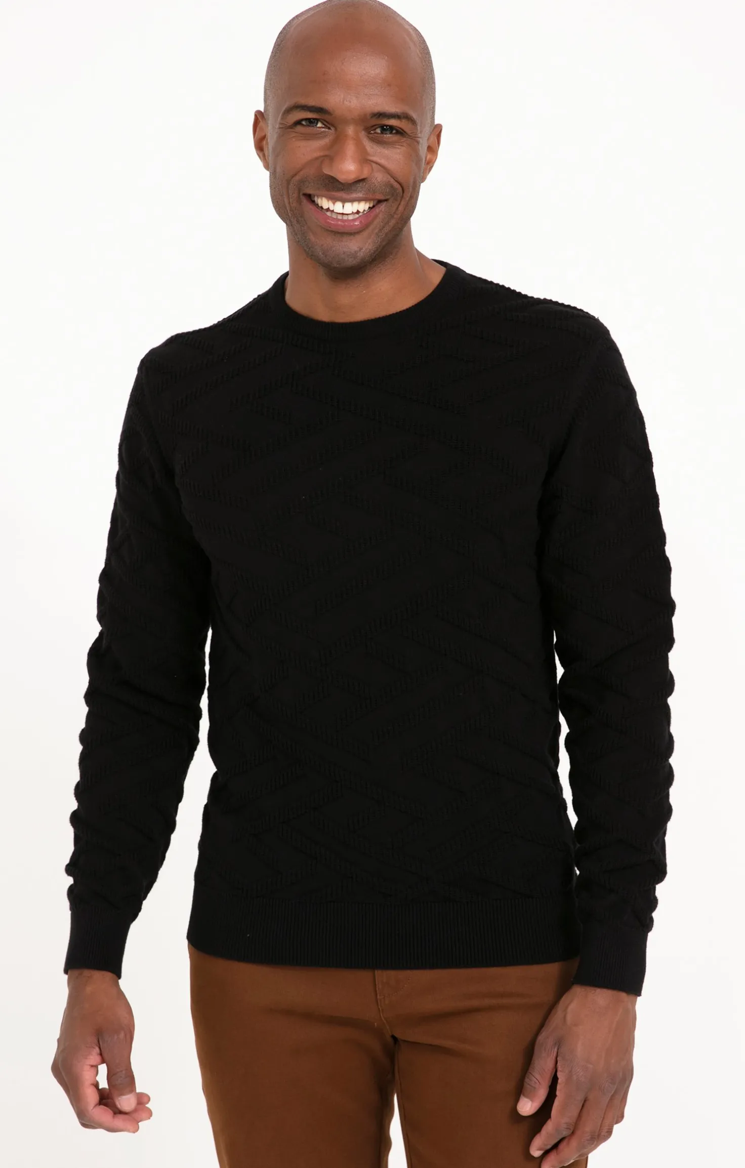 Armand Thiery Pull uni tricotage fantaisie - Noir Discount