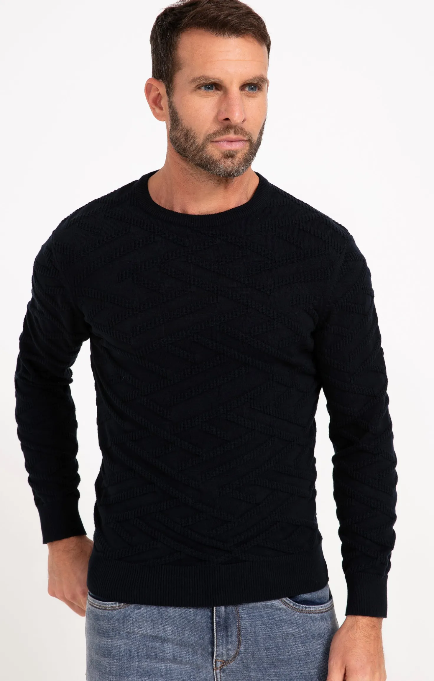 Armand Thiery Pull uni tricotage fantaisie - Marine Best