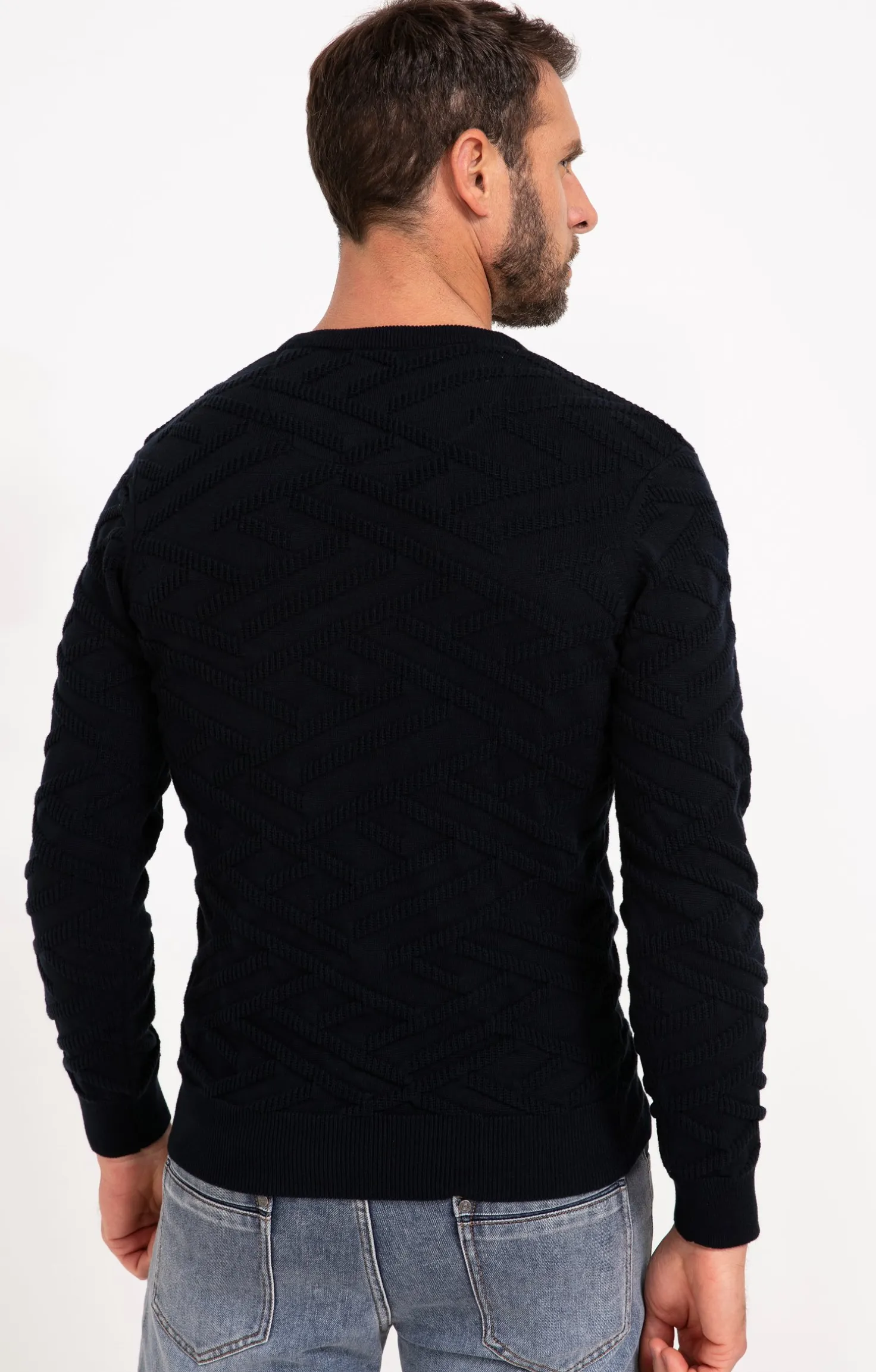 Armand Thiery Pull uni tricotage fantaisie - Marine Best