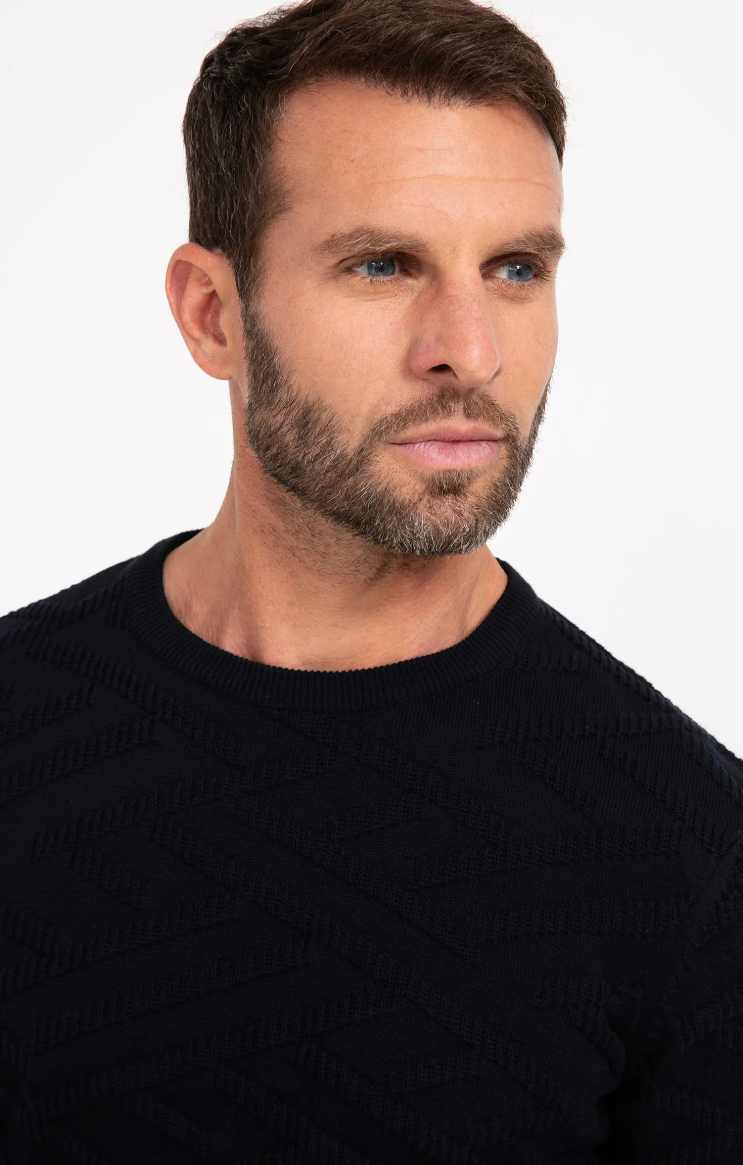 Armand Thiery Pull uni tricotage fantaisie - Marine Best