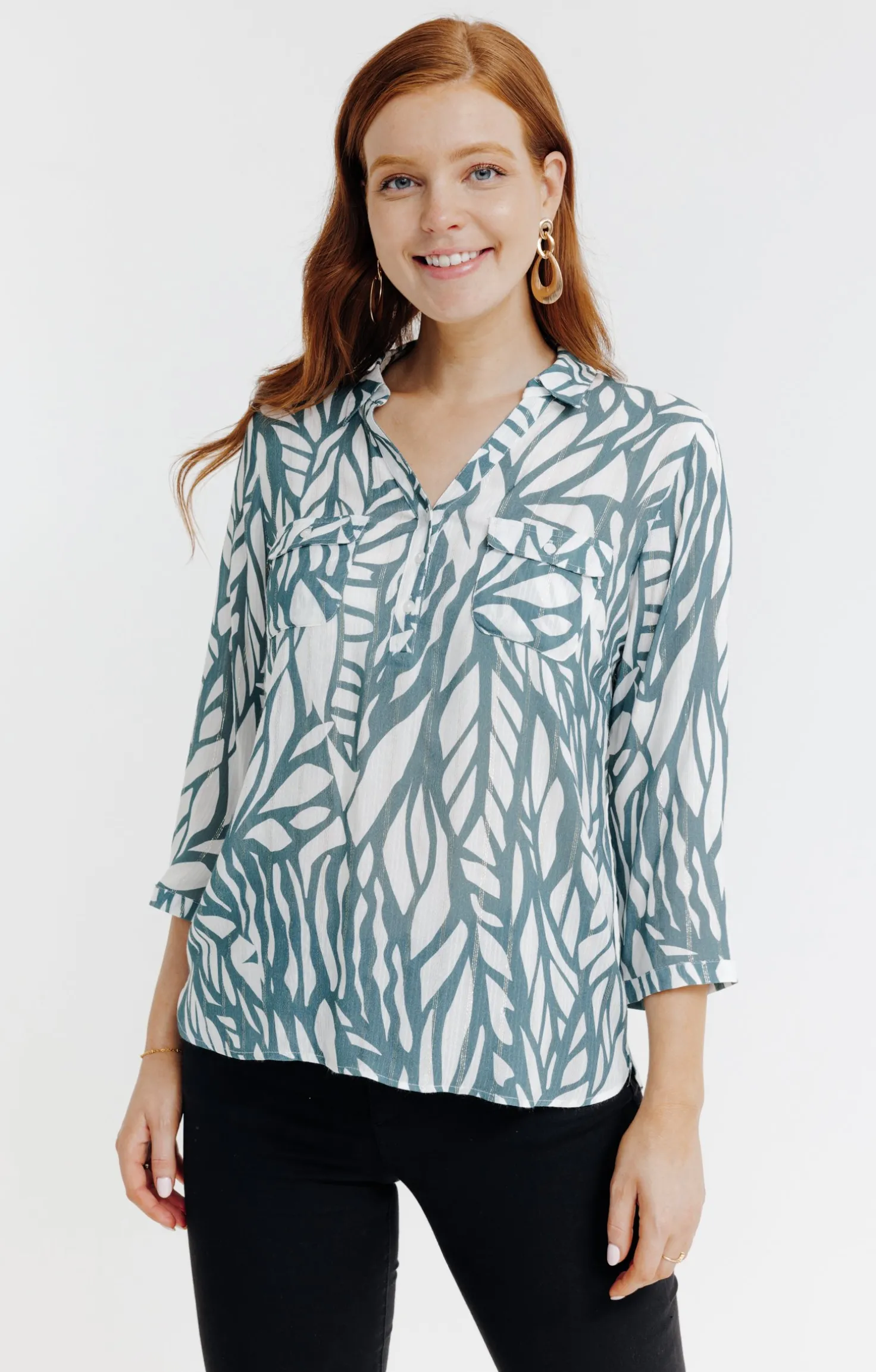 Armand Thiery Tunique imprimée bicolore col chemise - Tilleul Discount