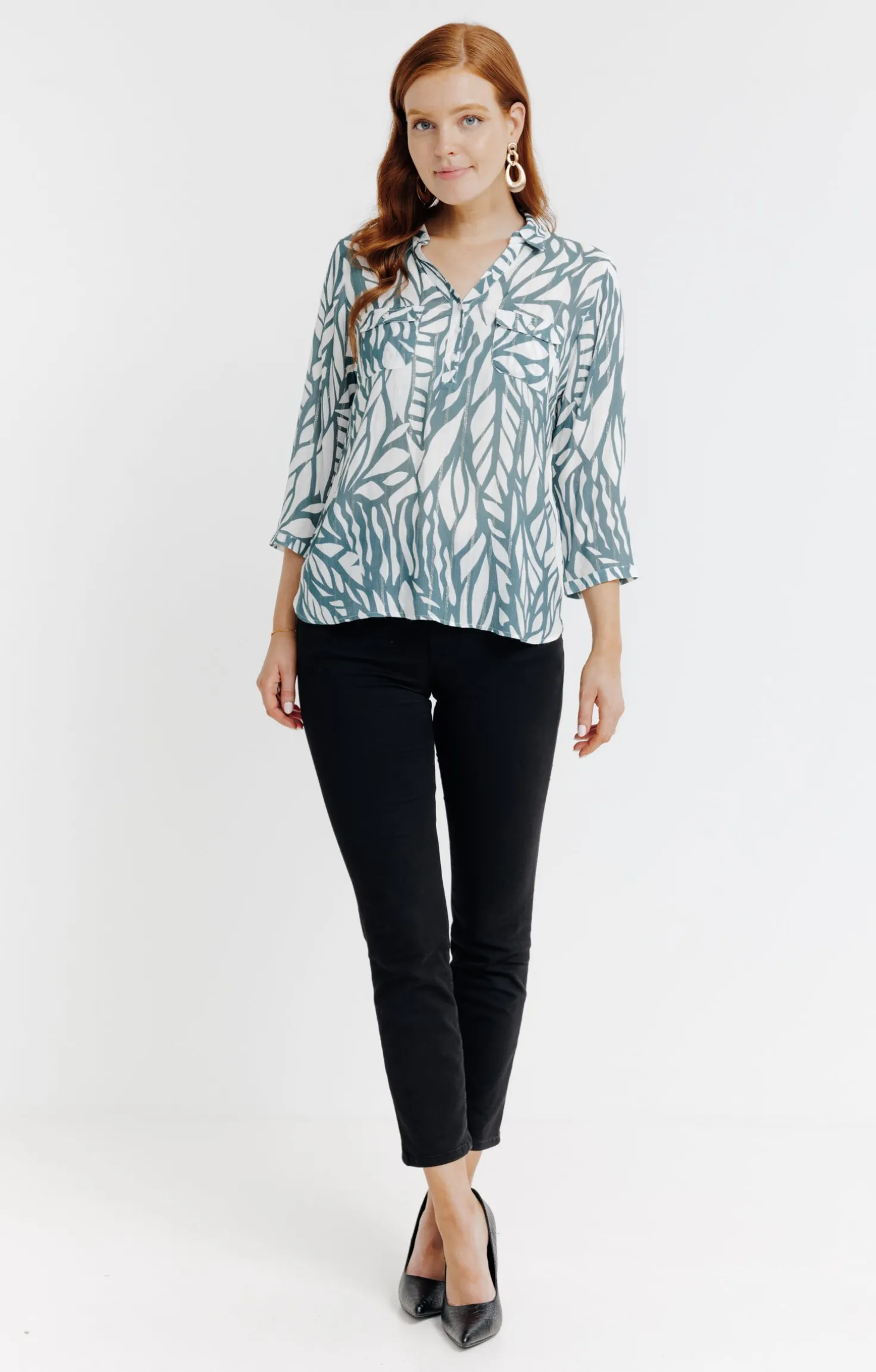 Armand Thiery Tunique imprimée bicolore col chemise - Tilleul Discount