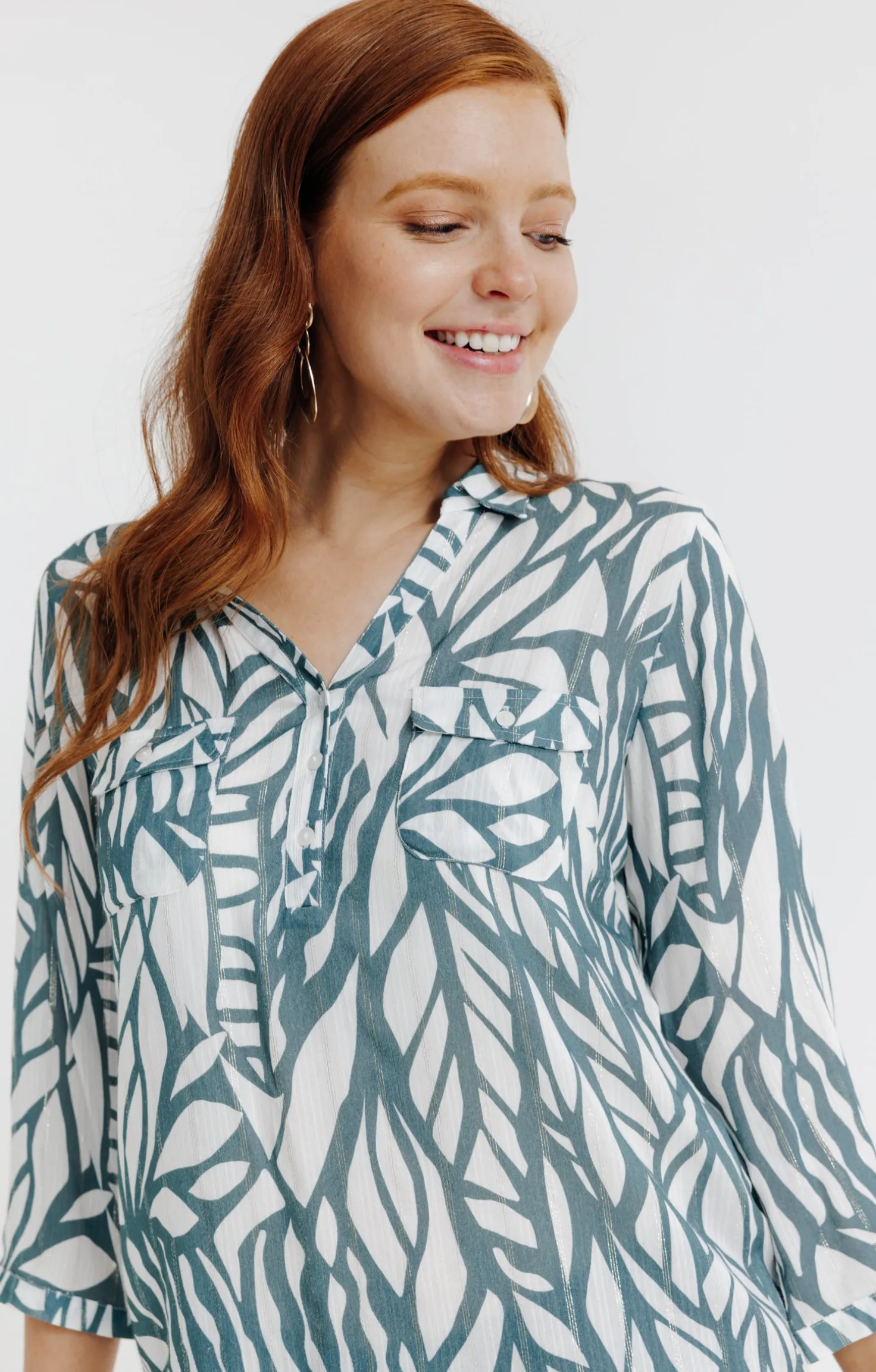 Armand Thiery Tunique imprimée bicolore col chemise - Tilleul Discount