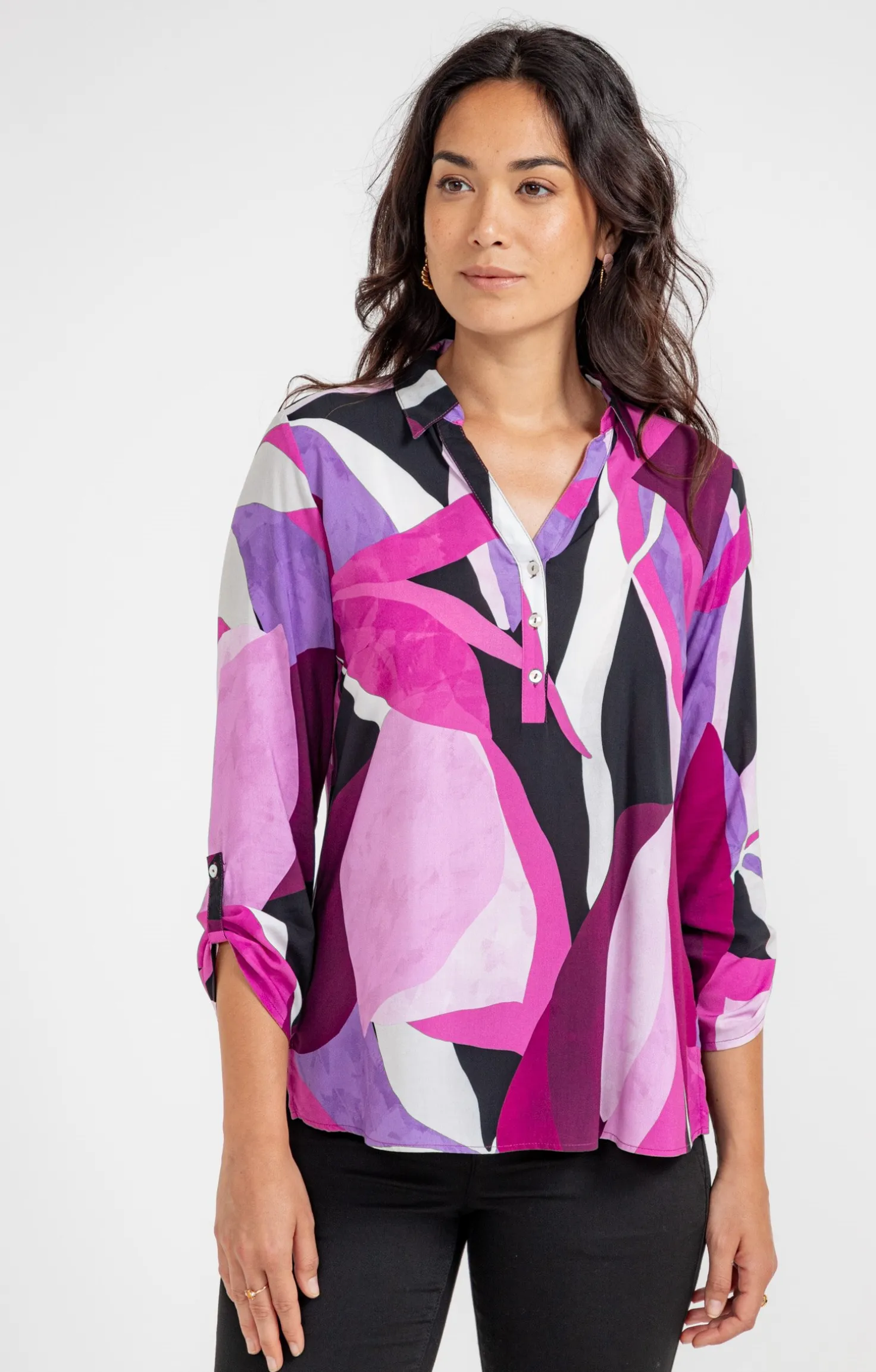 Armand Thiery TUNIQUE IMPRIME COLORE COL CHEMISE - Aubergine Hot