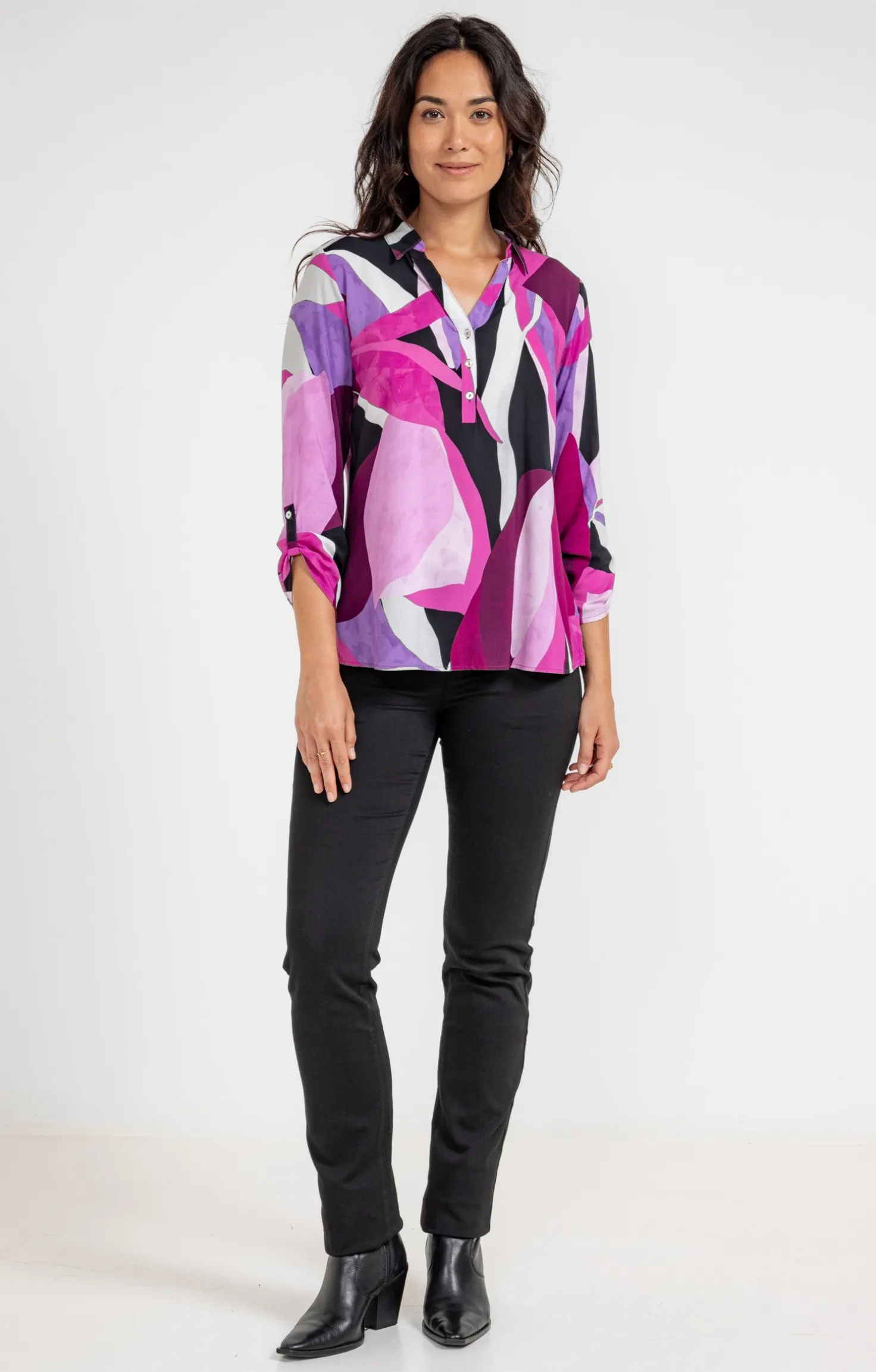 Armand Thiery TUNIQUE IMPRIME COLORE COL CHEMISE - Aubergine Hot