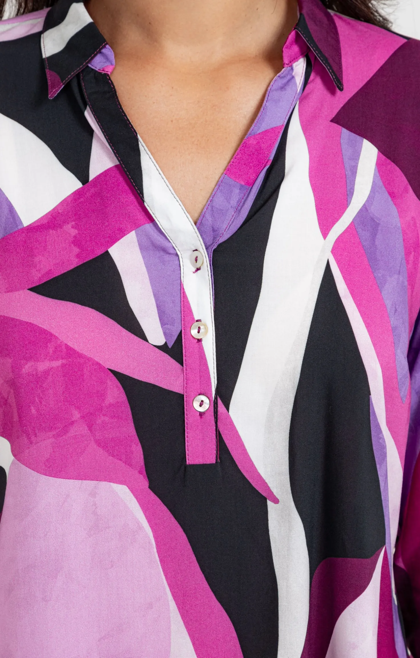 Armand Thiery TUNIQUE IMPRIME COLORE COL CHEMISE - Aubergine Hot